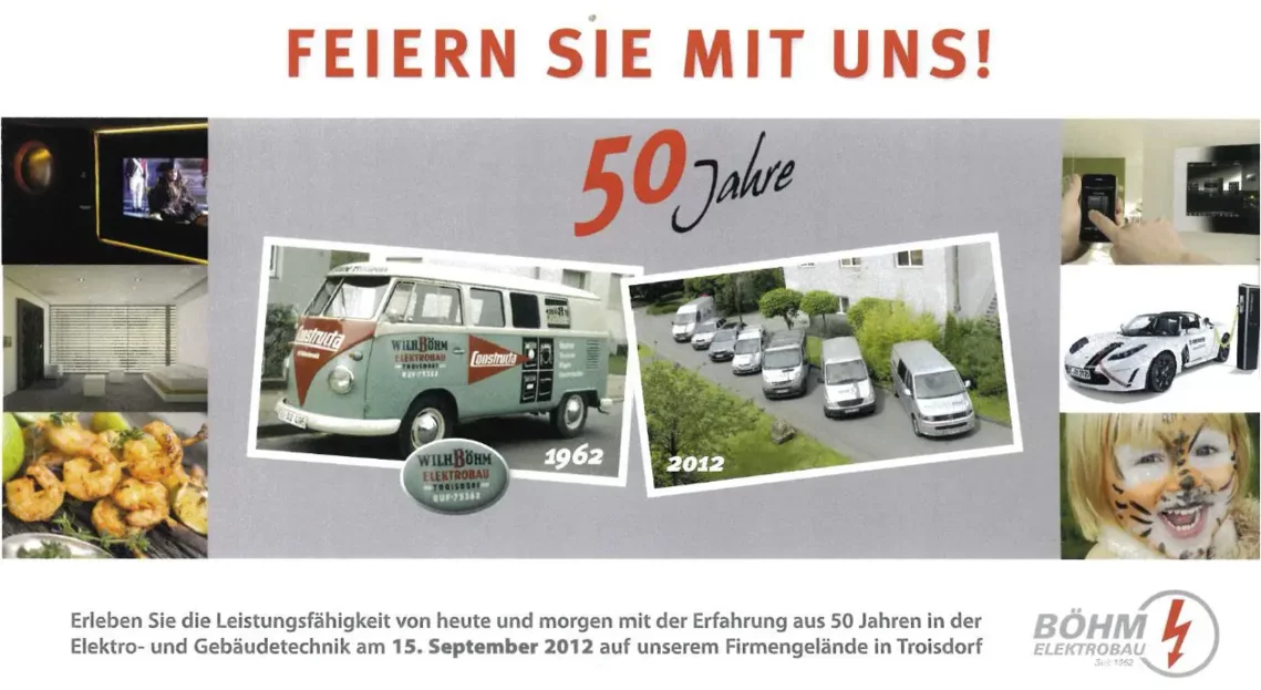 Böhm Elektrobau u. E-Mobility Einladung 50 Jahre
